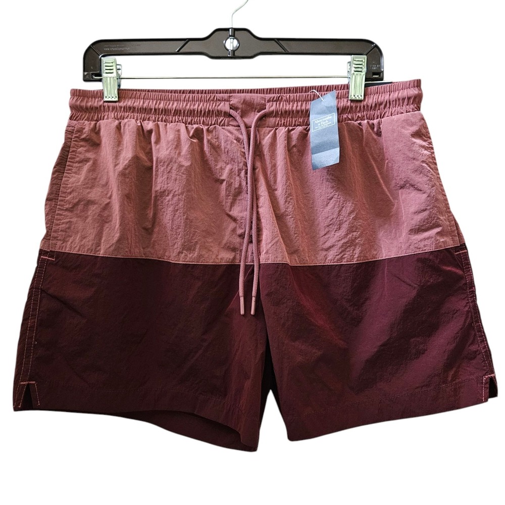 Abercrombie Fitch Swim Trunks Men M Pull-On NWT Shine Maroon Board Lined Coastal